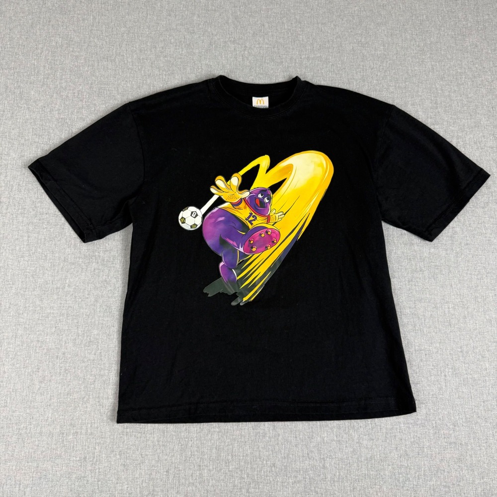 McDonalds FIFA World Cup 2026 Grimace Soccer T-Shirt Black Small Graphic Tee